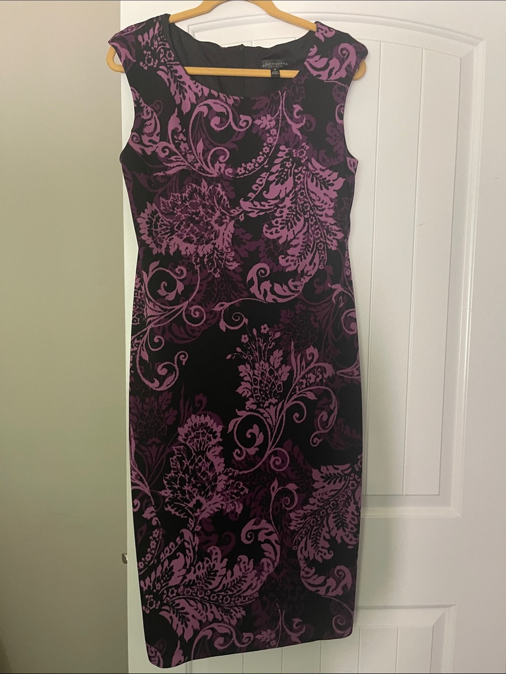 connected apparel Black Midi Dress with Purple Floral Scroll